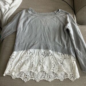 Size M American Eagle Gray Sweater with Lace Hem